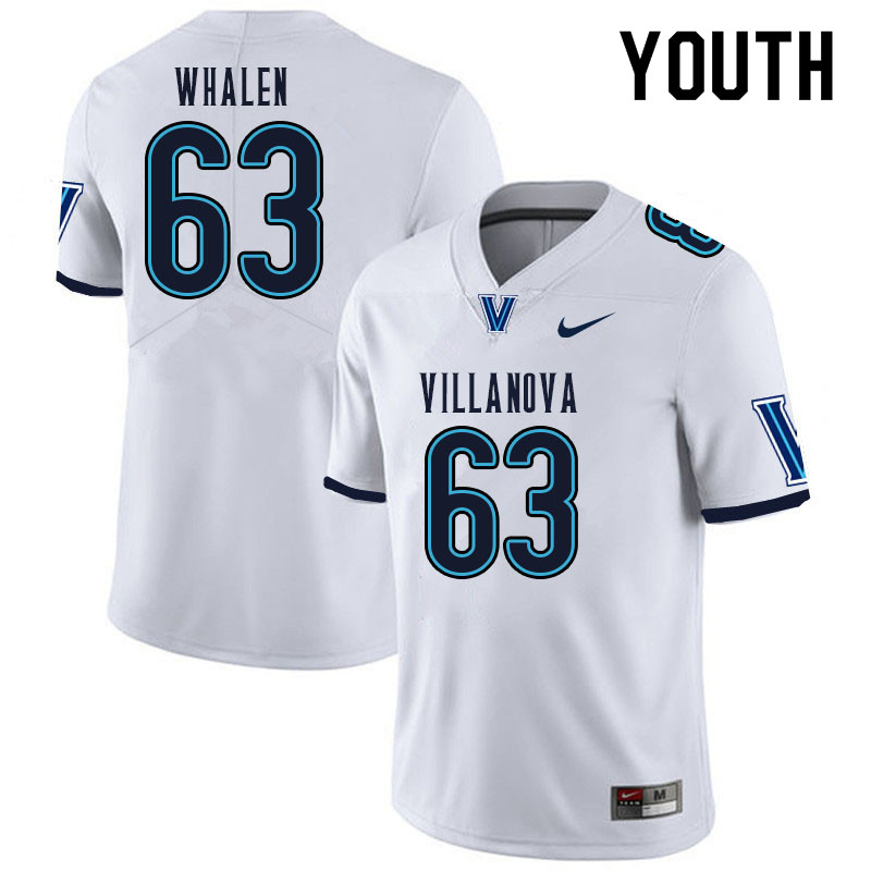 Youth #63 Quin Whalen Villanova Wildcats College Football Jerseys Sale-White - Click Image to Close